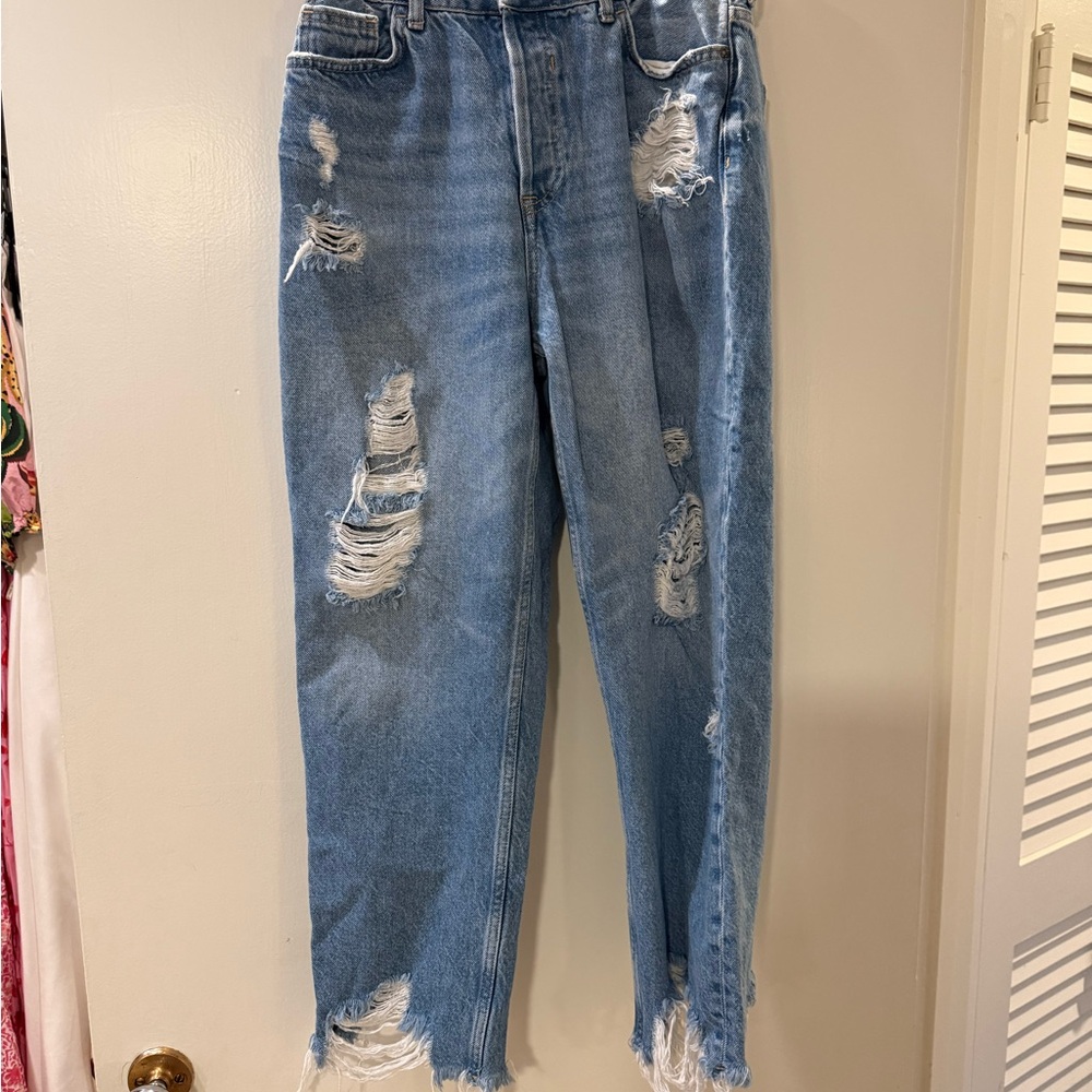 Zara Boyfriend Ripped Distressed Jeans